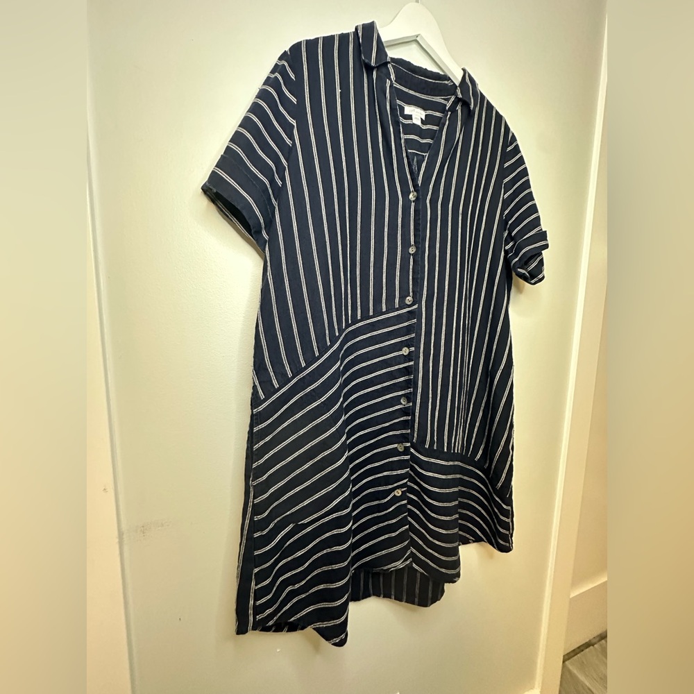 J. Jill Love Linen Navy and White Button Up Linen Relaxed lLinen Dress Sz Large - Picture 11 of 17